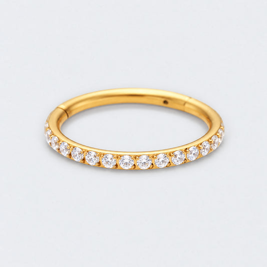 Side Facing CZ Hinged Segment Clicker Ring in Gold - Titanium
