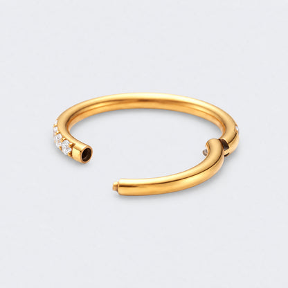 Side Facing CZ Hinged Segment Clicker Ring in Gold - Titanium