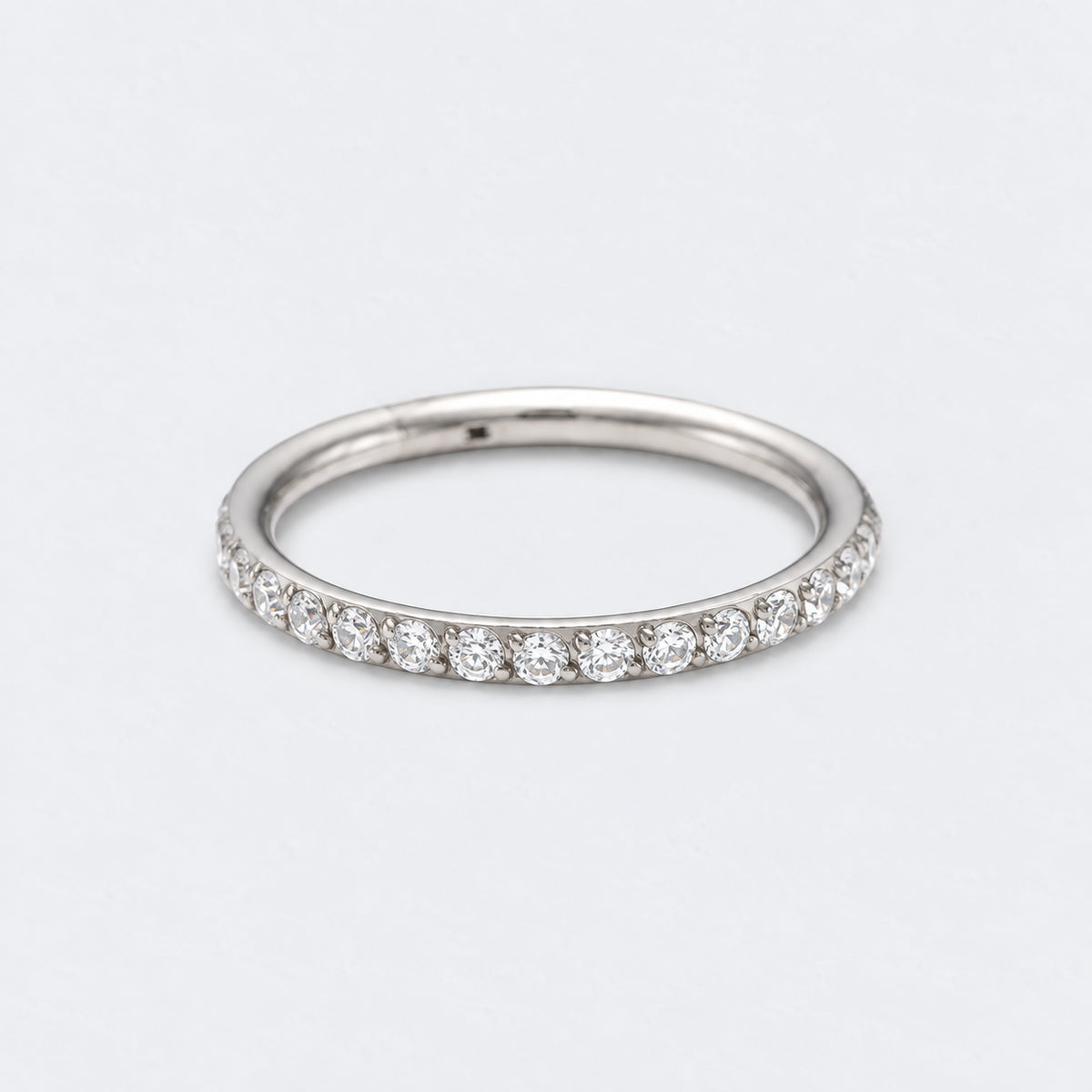 Side Facing CZ Hinged Segment Clicker Ring in Silver - Titanium