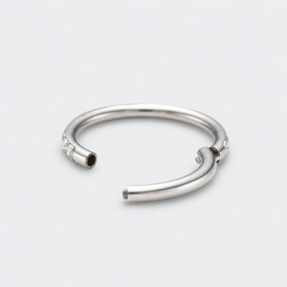 Side Facing CZ Hinged Segment Clicker Ring in Silver - Titanium