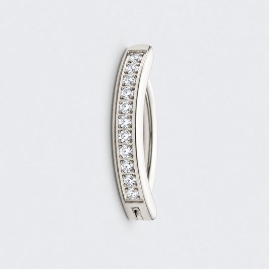 Single Paved CZ Hinged Belly Clicker in Silver - Titanium