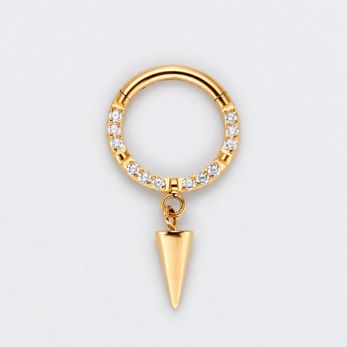 Spike Dangle CZ Front Facing Segment Hoop Ring in Gold - Titanium