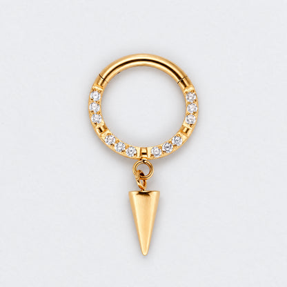 Spike Dangle CZ Front Facing Segment Hoop Ring in Gold - Titanium