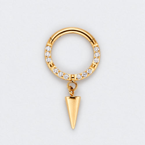 Spike Dangle CZ Front Facing Segment Hoop Ring in Gold - Titanium