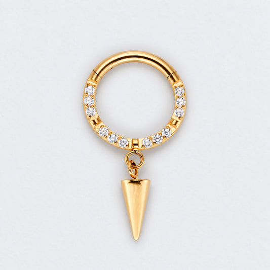 Spike Dangle CZ Front Facing Segment Hoop Ring in Gold - Titanium