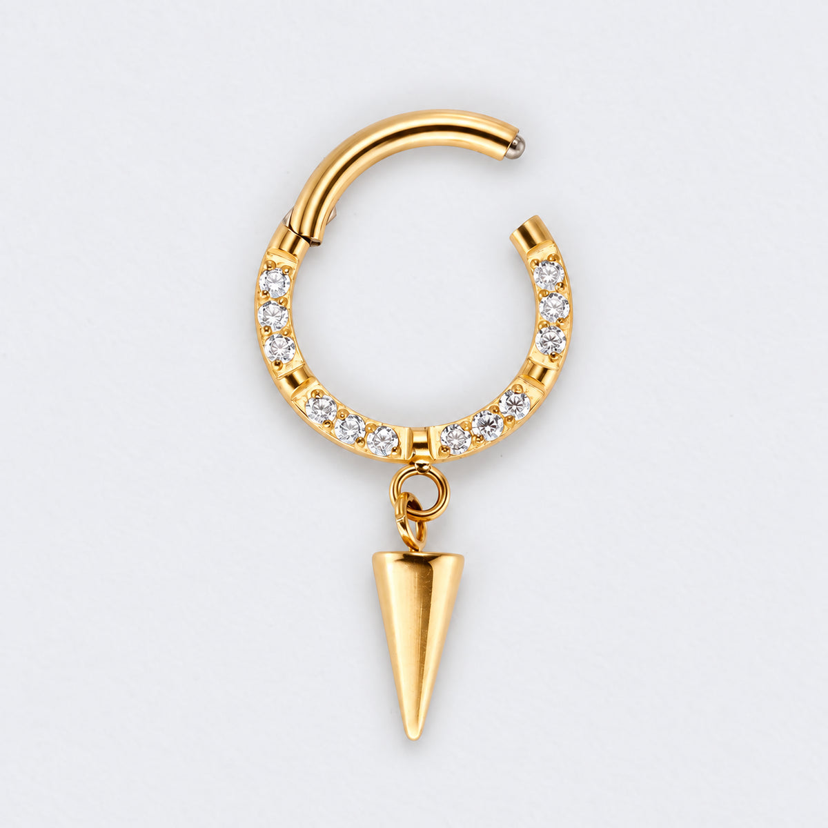 Spike Dangle CZ Front Facing Segment Hoop Ring in Gold - Titanium