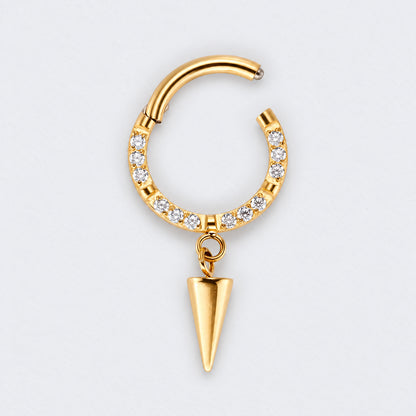 Spike Dangle CZ Front Facing Segment Hoop Ring in Gold - Titanium