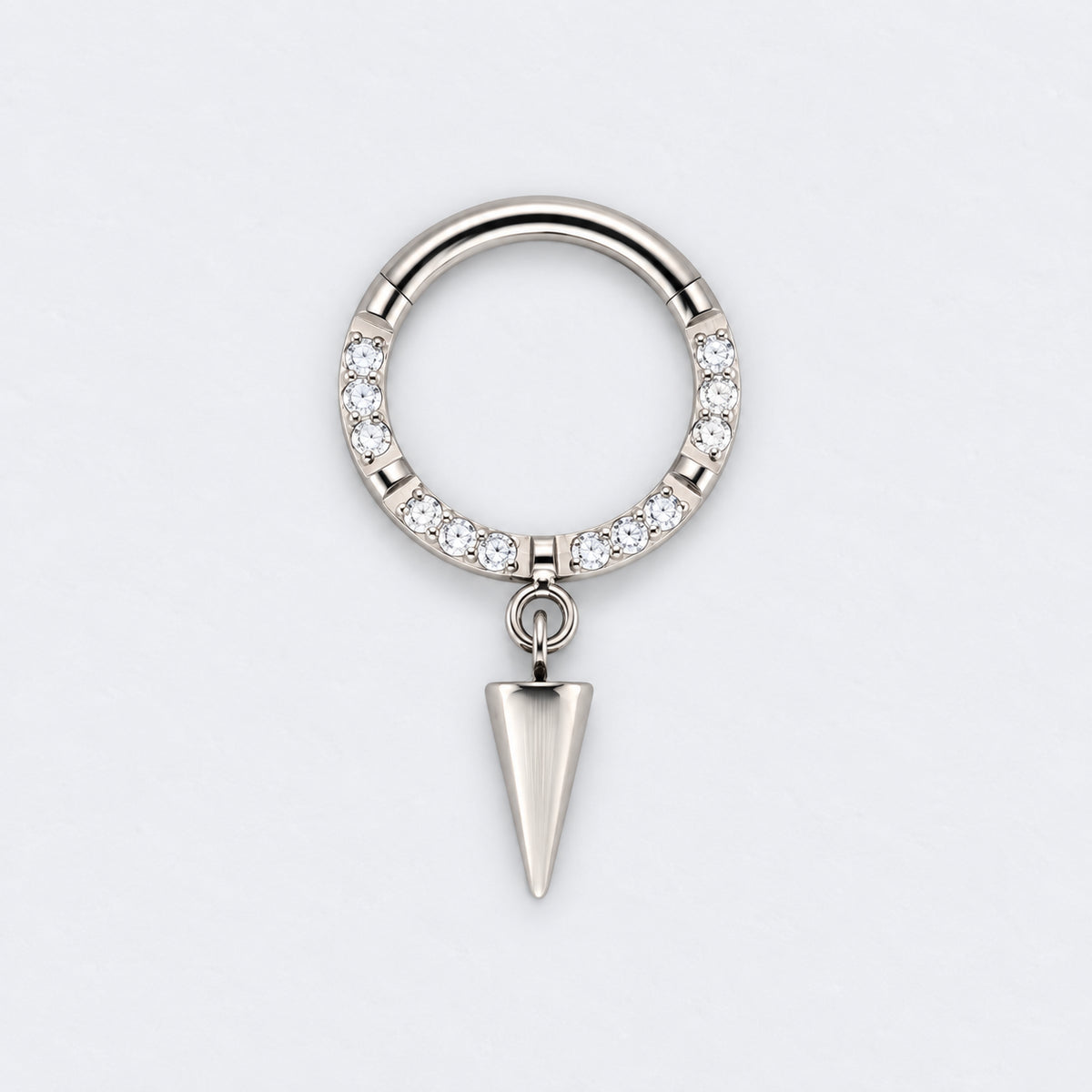 Spike Dangle CZ Front Facing Segment Hoop Ring in Silver - Titanium