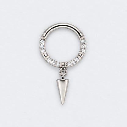 Spike Dangle CZ Front Facing Segment Hoop Ring in Silver - Titanium
