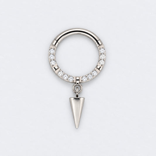 Spike Dangle CZ Front Facing Segment Hoop Ring in Silver - Titanium