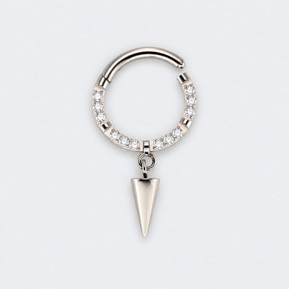 Spike Dangle CZ Front Facing Segment Hoop Ring in Silver - Titanium