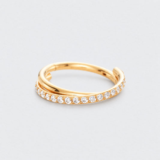 Twisted CZ Side Paved Hinged Segment Clicker Ring in Gold - Titanium