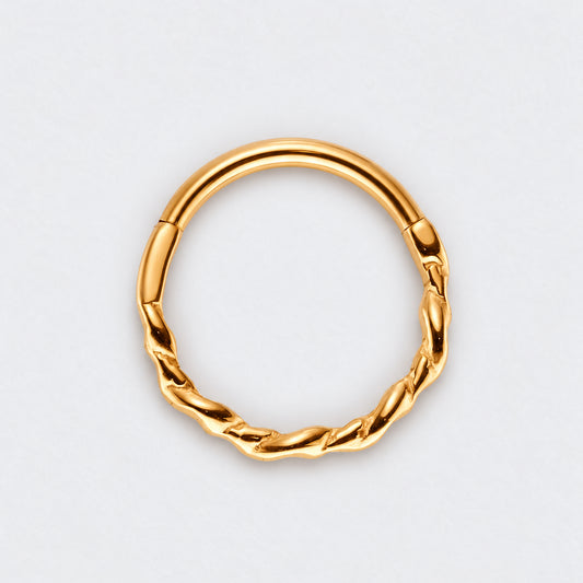 Twisted Hinged Segment Hoop Clicker Ring in Gold - Titanium
