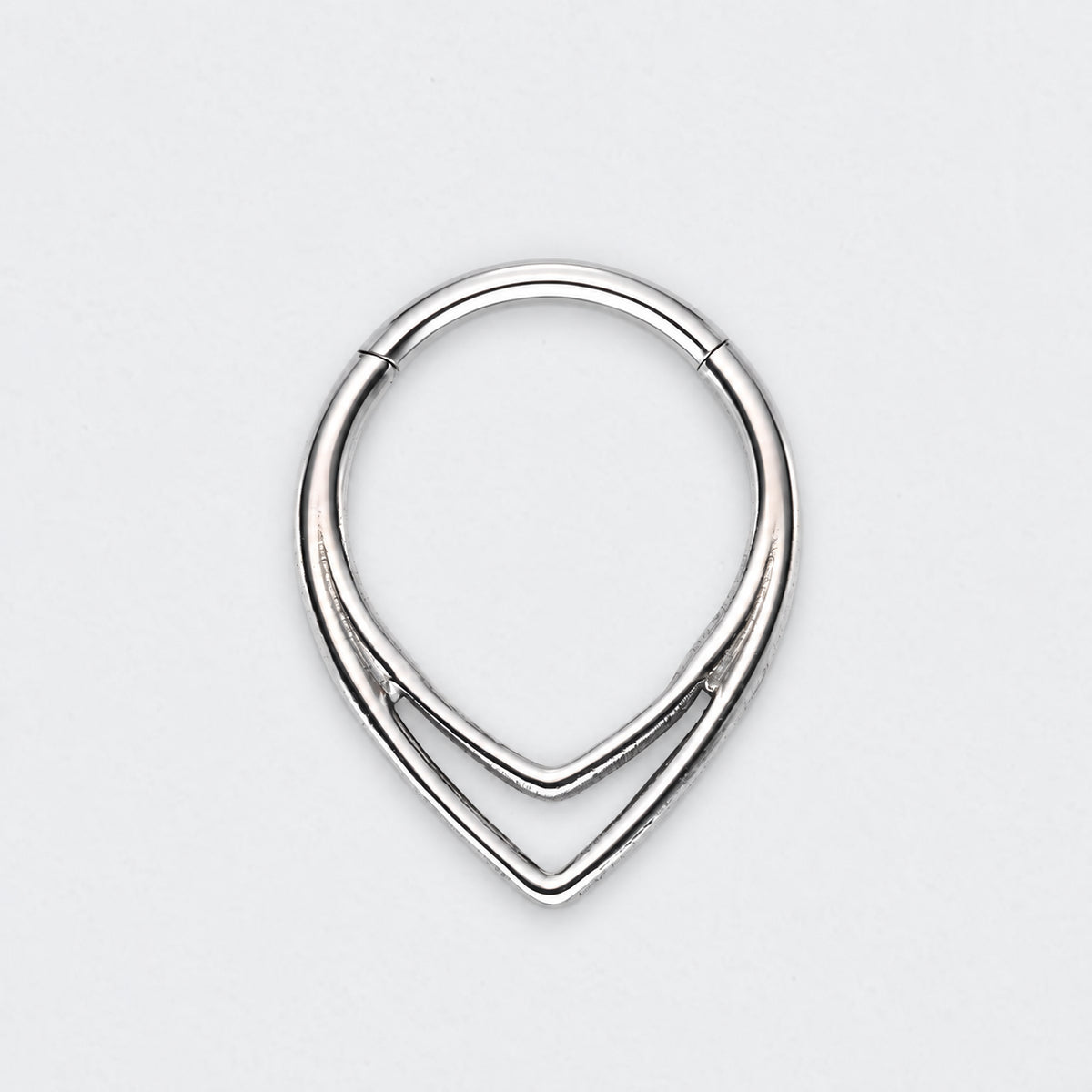V Shape Segment Hoop Ring in Silver - Titanium