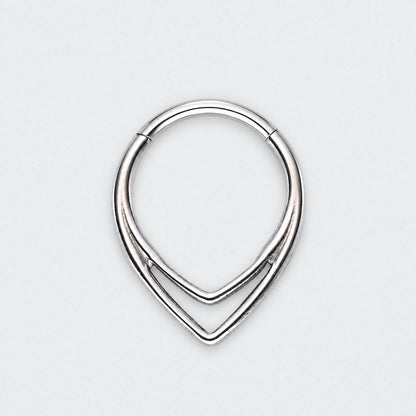 V Shape Segment Hoop Ring in Silver - Titanium