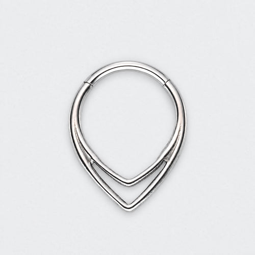 V Shape Segment Hoop Ring in Silver - Titanium