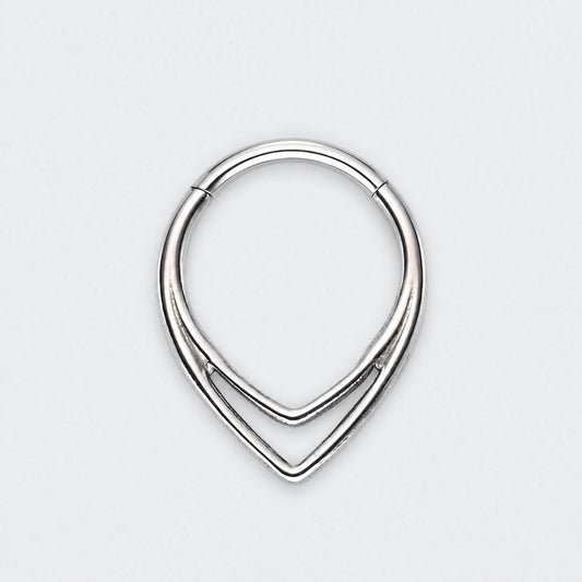 V Shape Segment Hoop Ring in Silver - Titanium