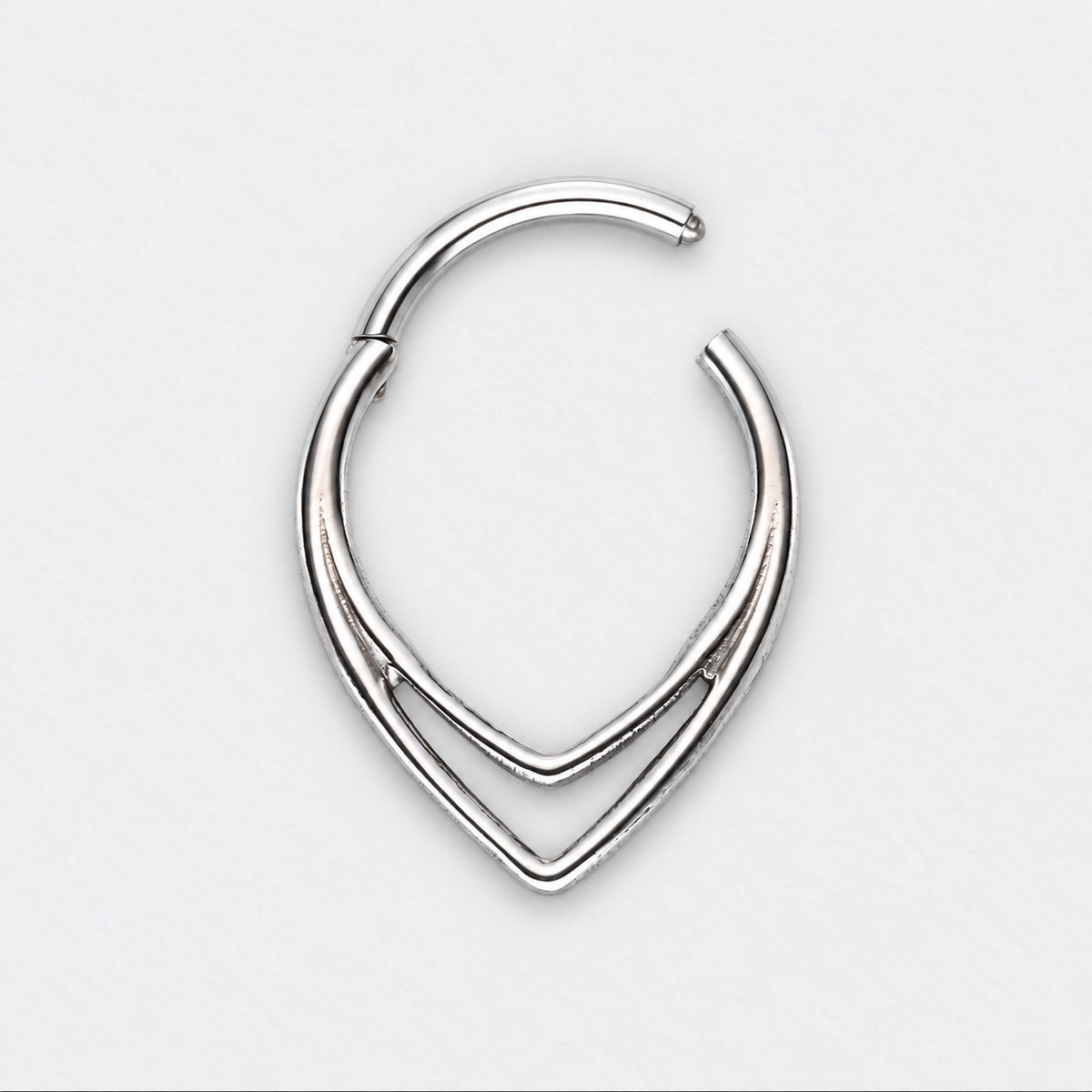 V Shape Segment Hoop Ring in Silver - Titanium