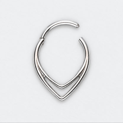 V Shape Segment Hoop Ring in Silver - Titanium