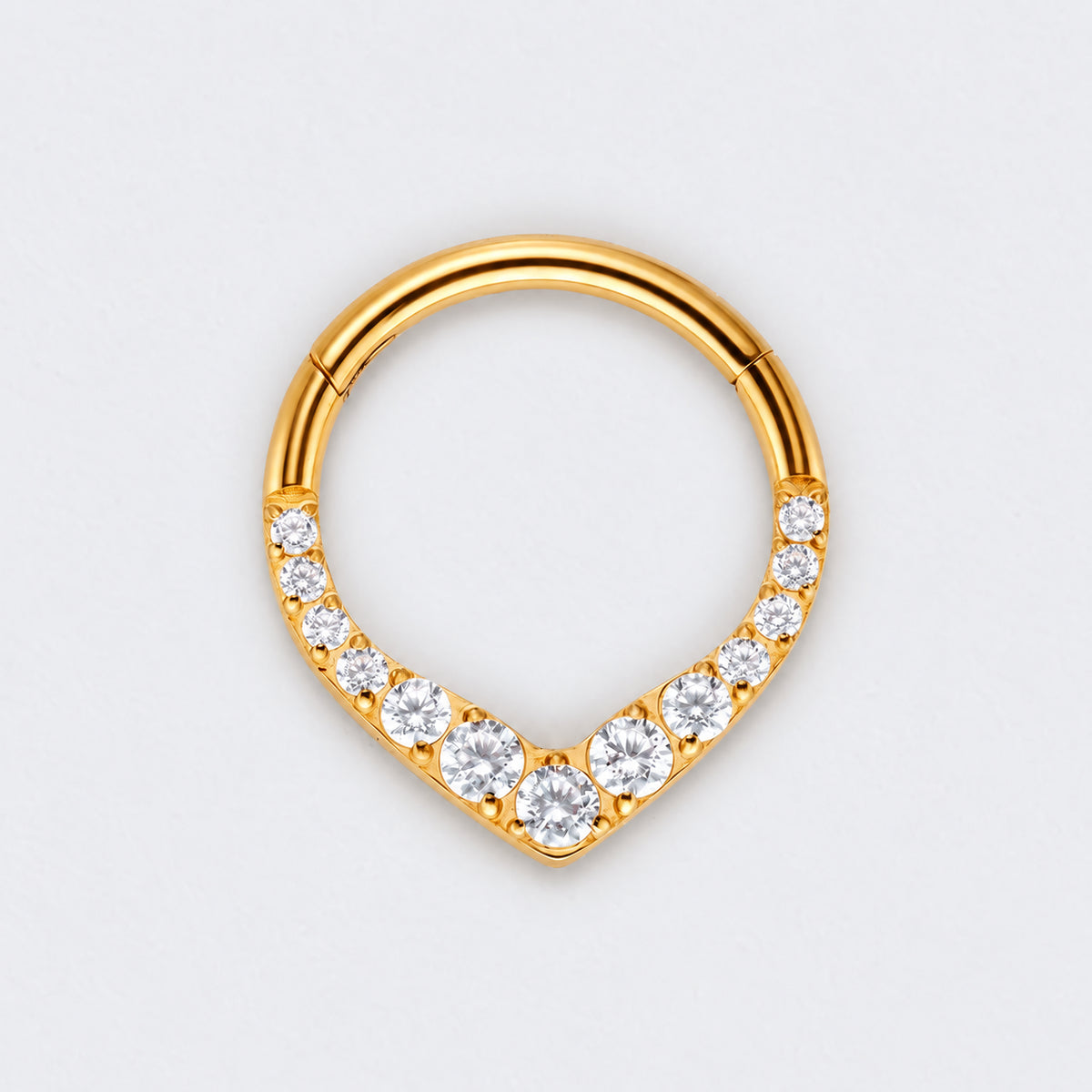V Shape Teardrop CZ Front Facing Segment Hoop Ring in Gold - Titanium
