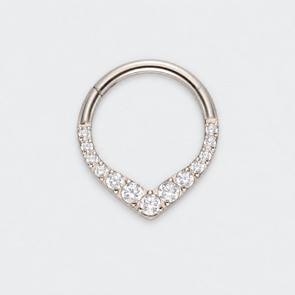 V Shape Teardrop CZ Front Facing Segment Hoop Ring in Silver - Titanium