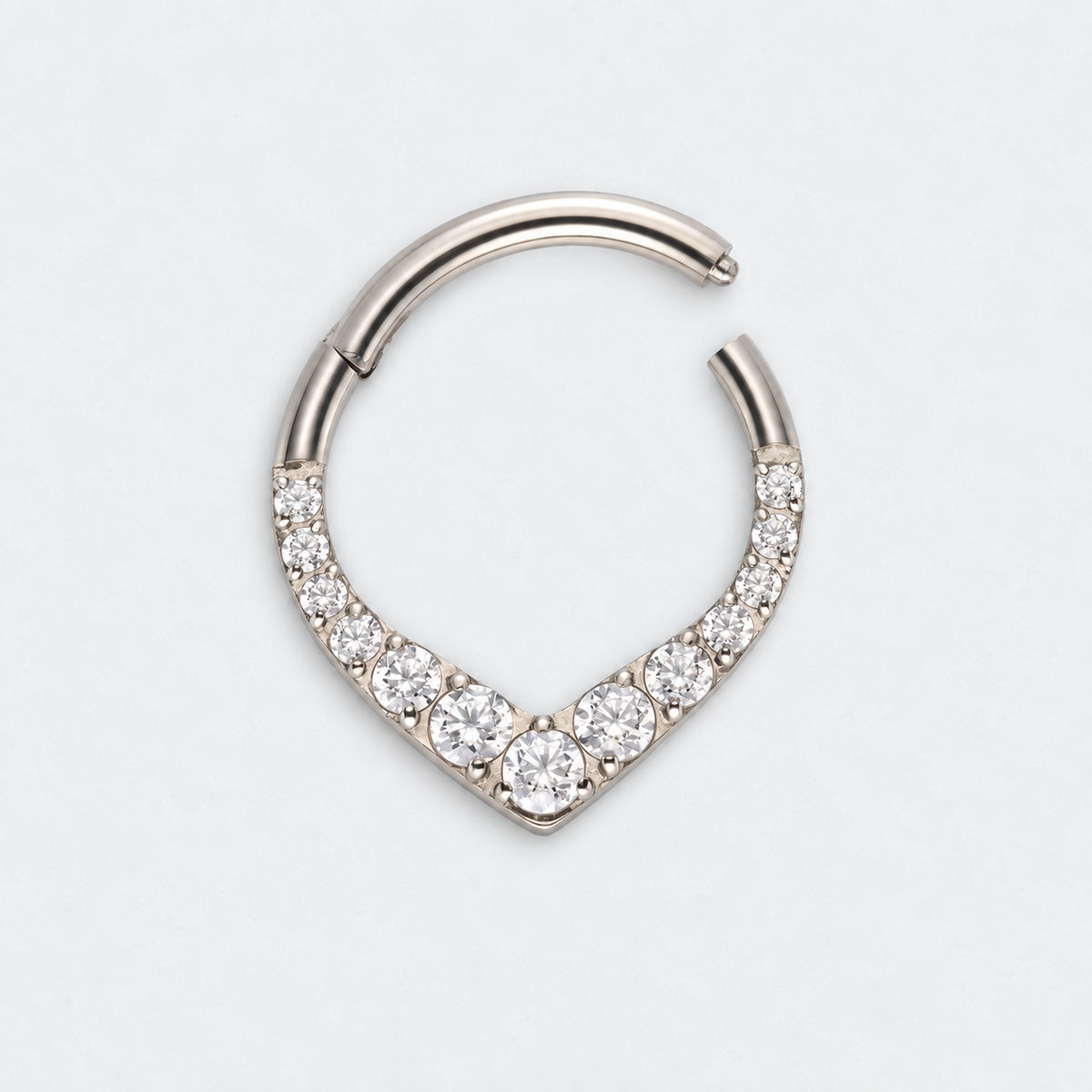 V Shape Teardrop CZ Front Facing Segment Hoop Ring in Silver - Titanium