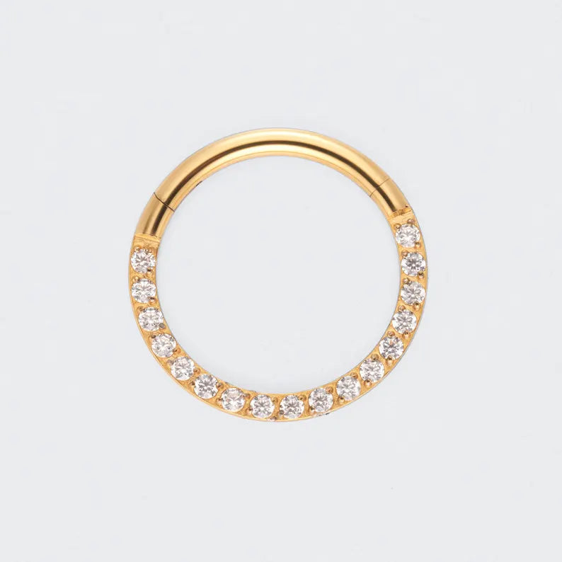 CZ Front Facing Segment Hinged Clicker Ring in Gold - Titanium