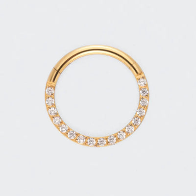 CZ Front Facing Segment Hinged Clicker Ring in Gold - Titanium