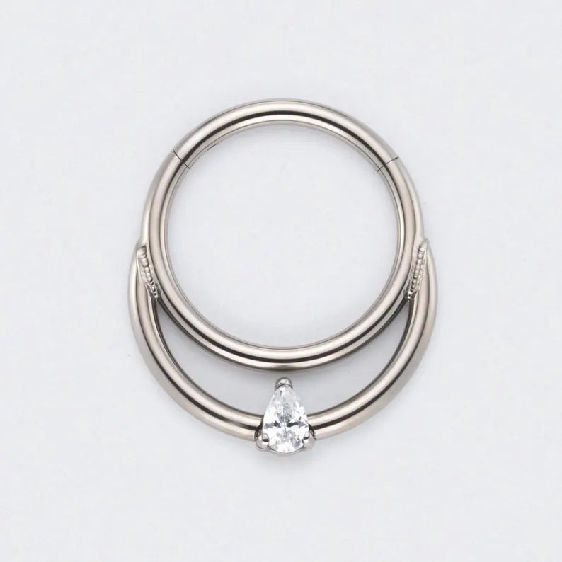 Hinged Segment Ring & Half Hoop with CZ in Silver - Titanium
