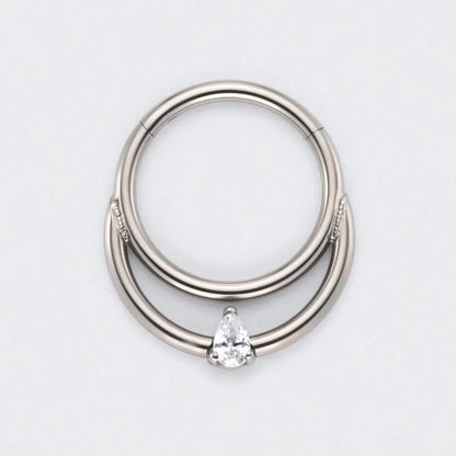 Hinged Segment Ring & Half Hoop with CZ in Silver - Titanium