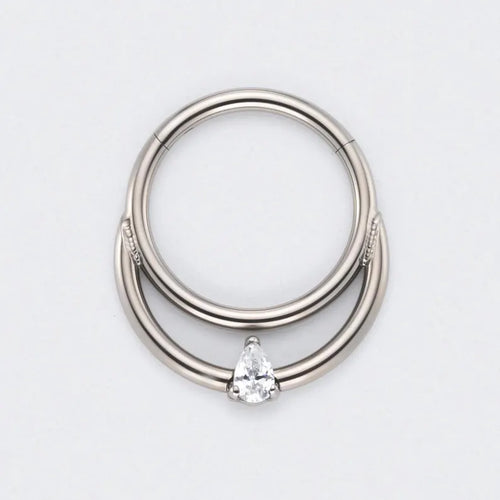 Hinged Segment Ring & Half Hoop with CZ in Silver - Titanium
