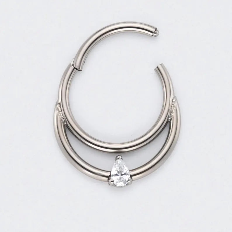Hinged Segment Ring & Half Hoop with CZ in Silver - Titanium