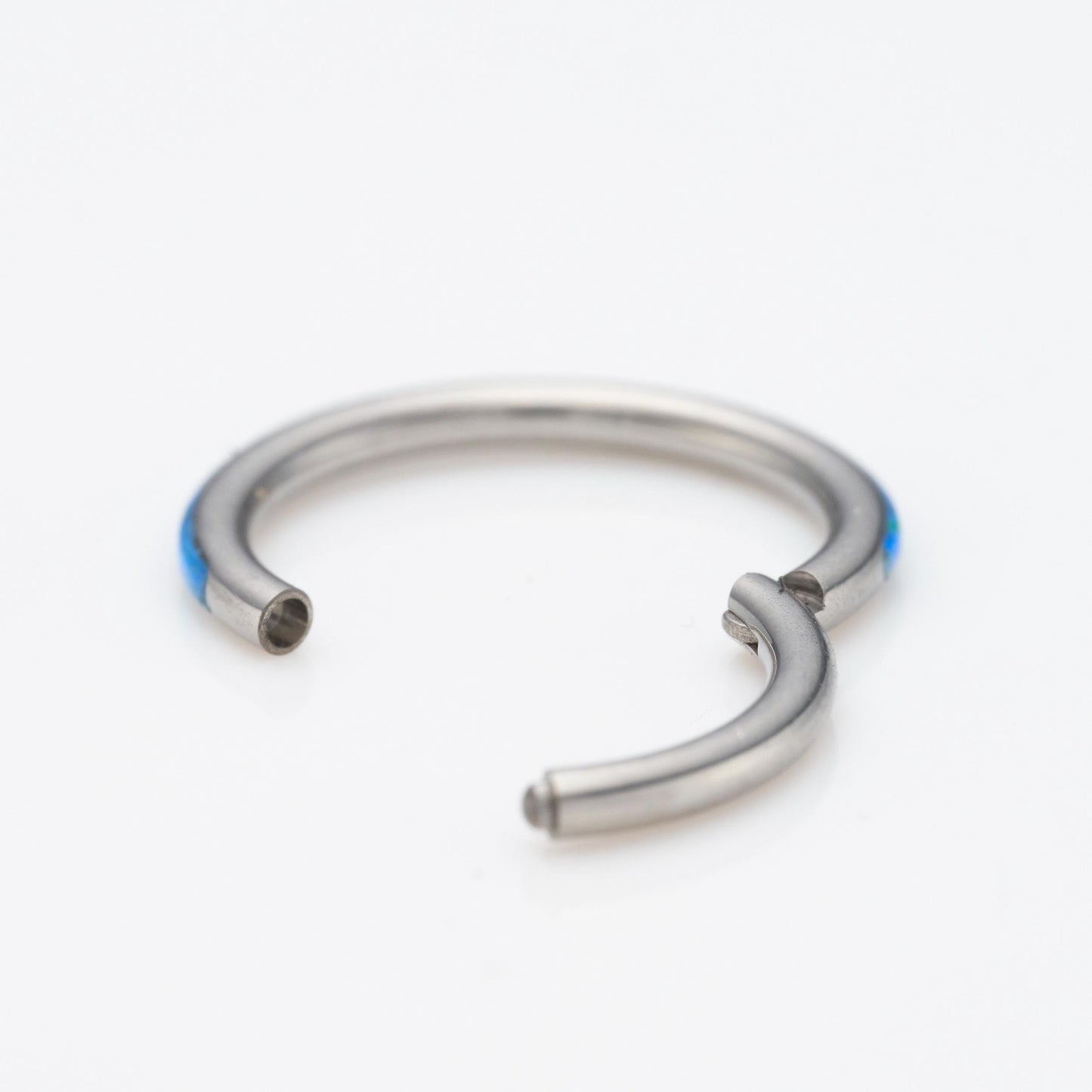Blue Opal Side Facing Segment Hinged Clicker Ring in Silver - Titanium