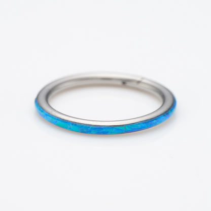 Blue Opal Side Facing Segment Hinged Clicker Ring in Silver - Titanium