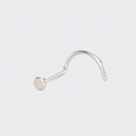 Curved Nose Screw Shape Flat Top Nose Stud in Silver - Titanium