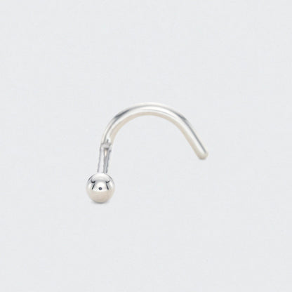 Curved Nose Screw Shape Ball Top Nose Stud in Silver - Titanium