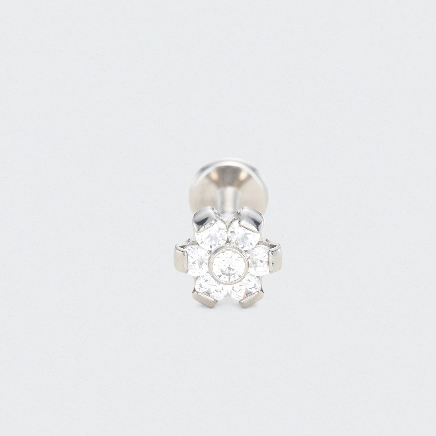 Bezel Flower CZ Labret in Silver - Titanium