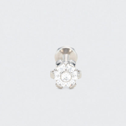 Bezel Flower CZ Labret in Silver - Titanium
