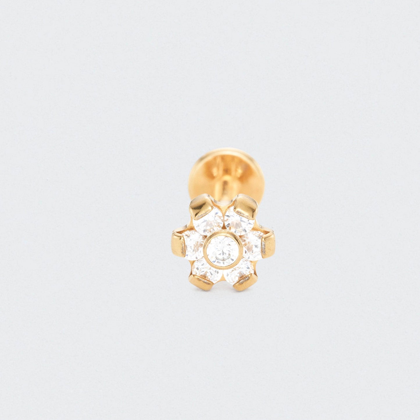 Bezel Flower CZ Labret in Gold - Titanium