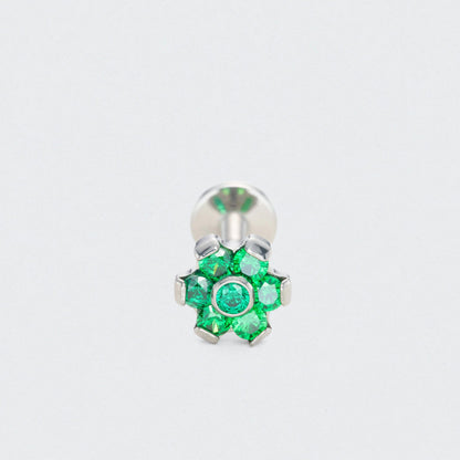 Bezel Flower Green CZ Labret in Silver - Titanium