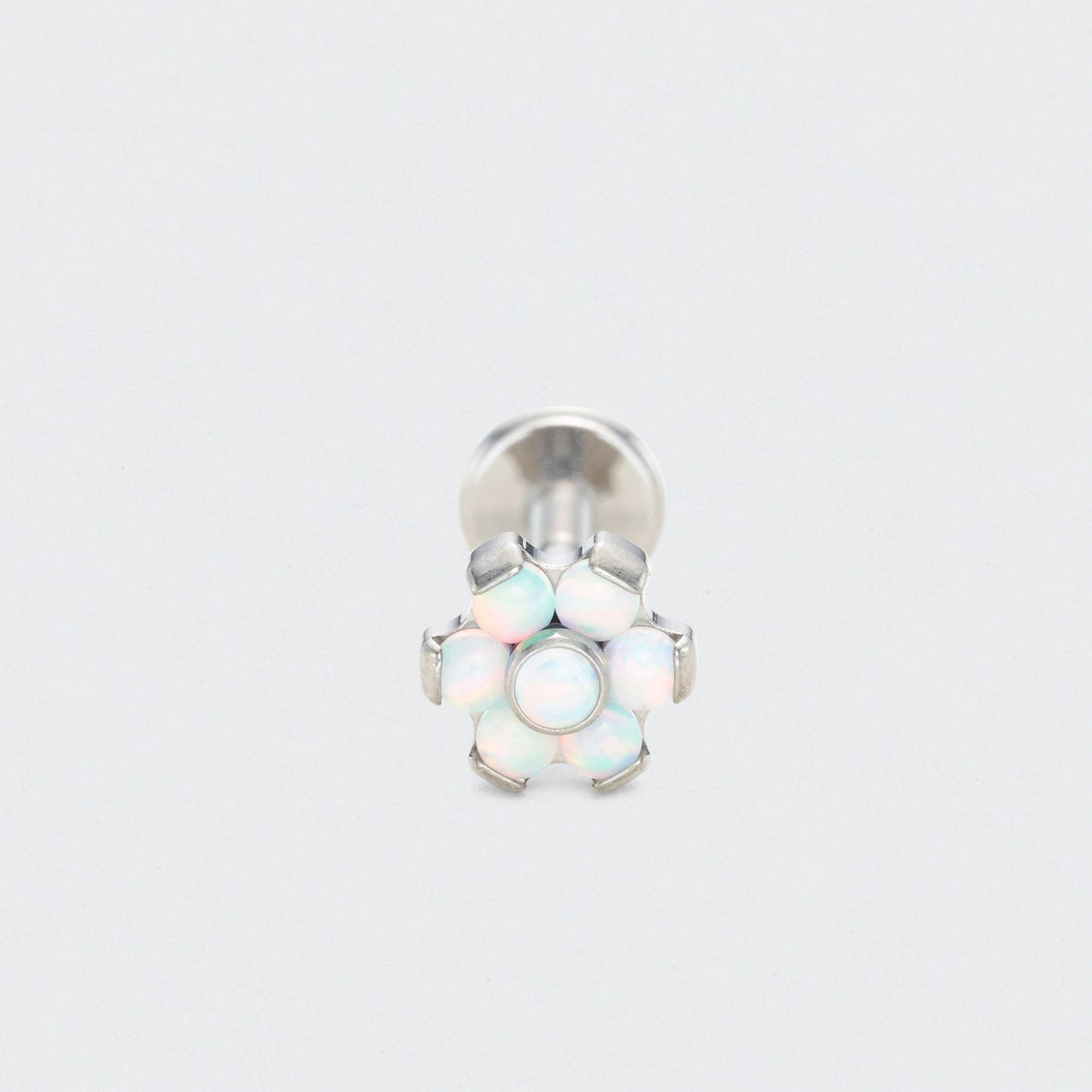 Bezel Flower White Opal Labret in Silver - Titanium