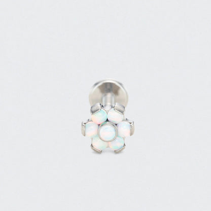 Bezel Flower White Opal Labret in Silver - Titanium