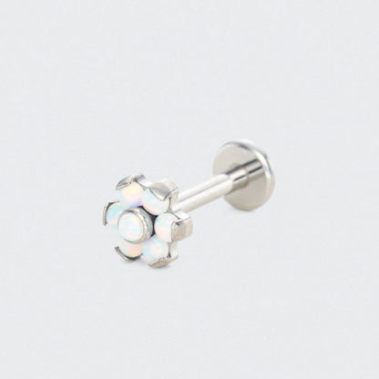 Bezel Flower White Opal Labret in Silver - Titanium