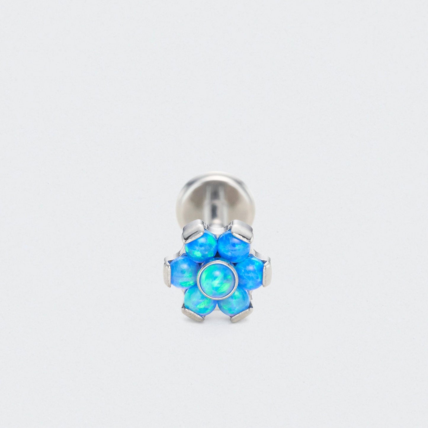 Bezel Flower Blue Opal Labret in Silver - Titanium