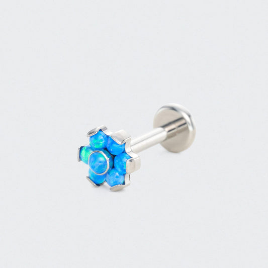 Bezel Flower Blue Opal Labret in Silver - Titanium