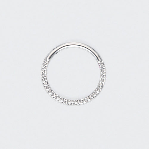 Front Face Cut Hinged Segment Ring in Silver - Titanium