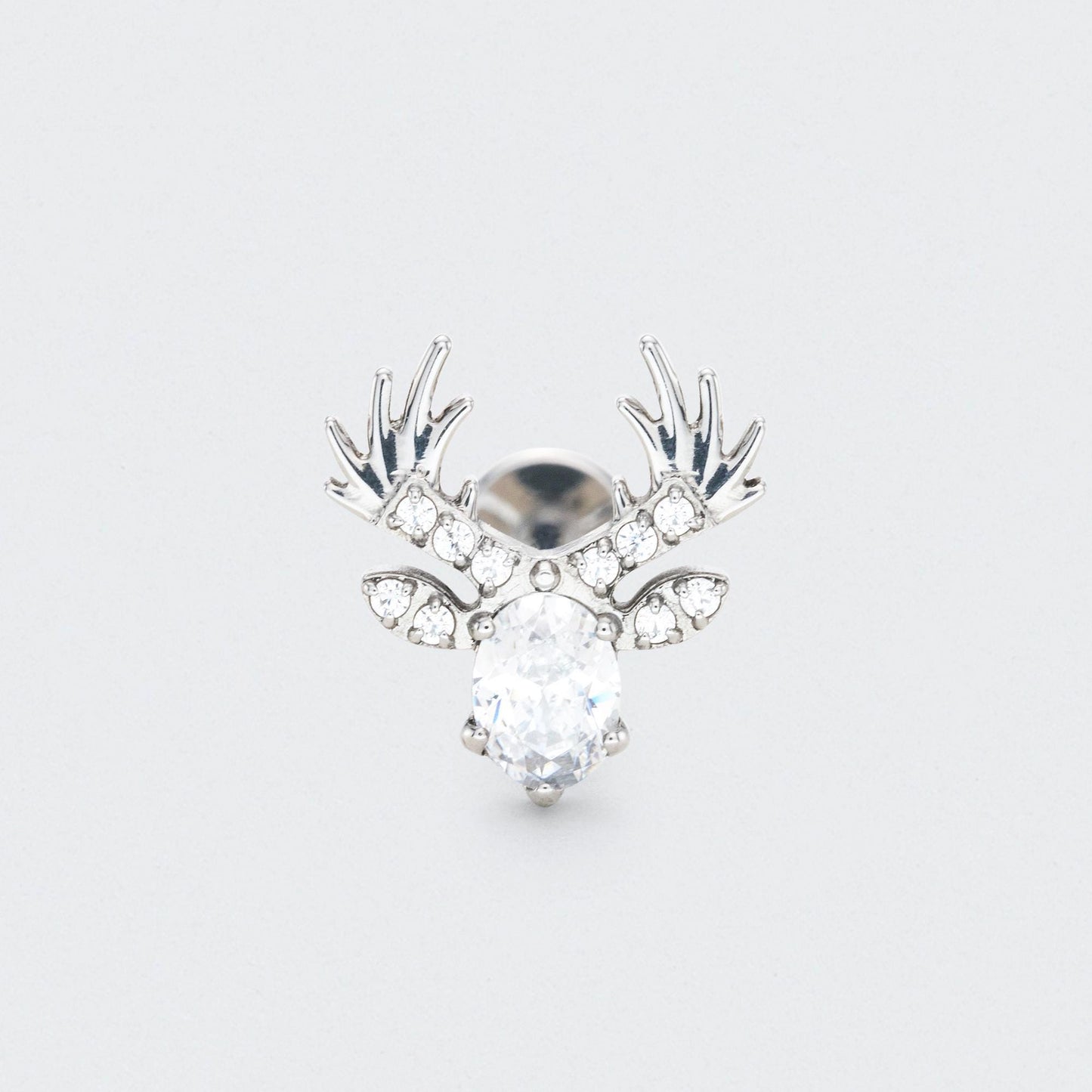 Christmas Rudolf Reindeer with CZ Centre Labret in Silver - Titanium