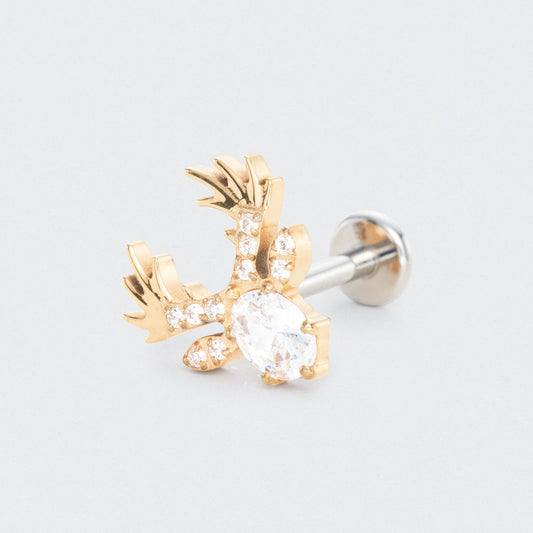 Reindeer with CZ Centre Labret in Gold - Titanium