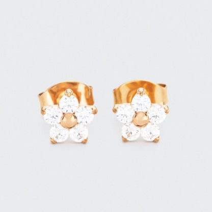 Flower CZ Earrings in Gold - Titanium