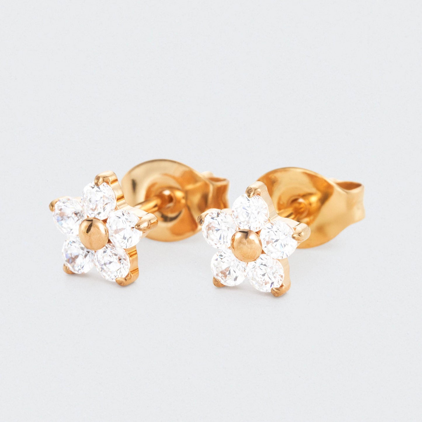 Flower CZ Earrings in Gold - Titanium